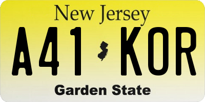 NJ license plate A41KOR