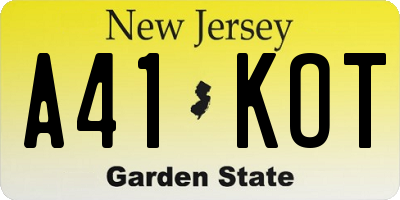 NJ license plate A41KOT