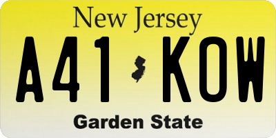 NJ license plate A41KOW