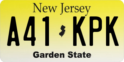 NJ license plate A41KPK