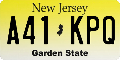 NJ license plate A41KPQ