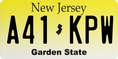 NJ license plate A41KPW