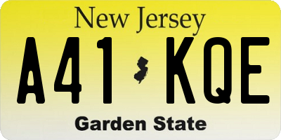 NJ license plate A41KQE