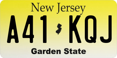 NJ license plate A41KQJ