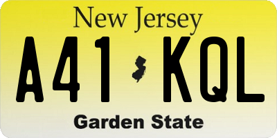 NJ license plate A41KQL
