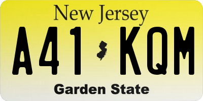 NJ license plate A41KQM