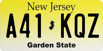 NJ license plate A41KQZ