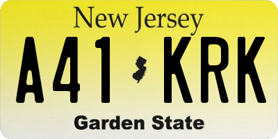 NJ license plate A41KRK