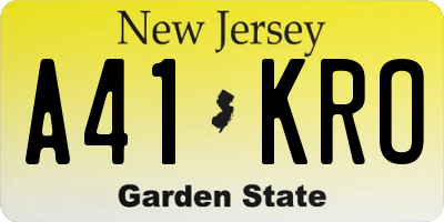 NJ license plate A41KRO