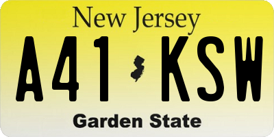 NJ license plate A41KSW