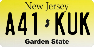 NJ license plate A41KUK