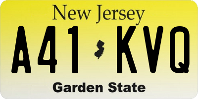 NJ license plate A41KVQ