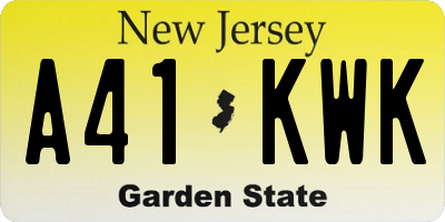 NJ license plate A41KWK