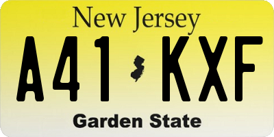 NJ license plate A41KXF