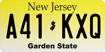 NJ license plate A41KXQ