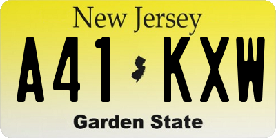 NJ license plate A41KXW