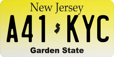 NJ license plate A41KYC