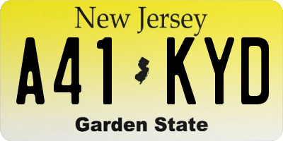 NJ license plate A41KYD