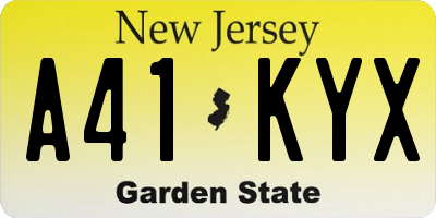 NJ license plate A41KYX