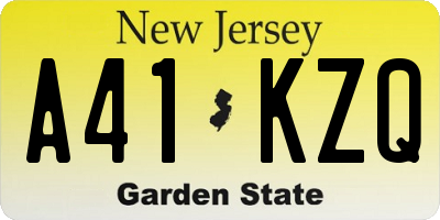 NJ license plate A41KZQ