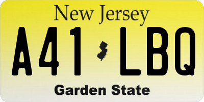 NJ license plate A41LBQ