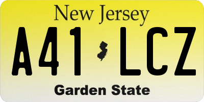 NJ license plate A41LCZ
