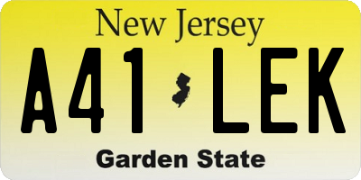 NJ license plate A41LEK