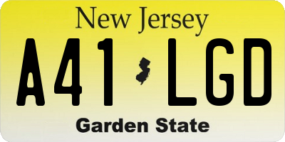 NJ license plate A41LGD
