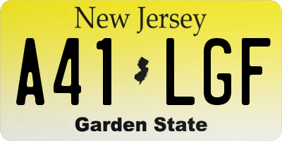 NJ license plate A41LGF