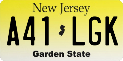 NJ license plate A41LGK
