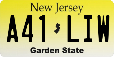 NJ license plate A41LIW