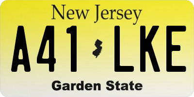 NJ license plate A41LKE