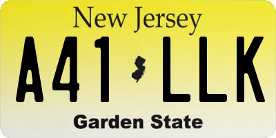 NJ license plate A41LLK