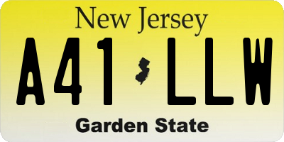 NJ license plate A41LLW