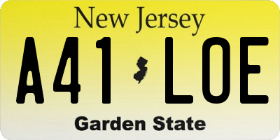 NJ license plate A41LOE