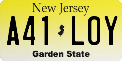 NJ license plate A41LOY