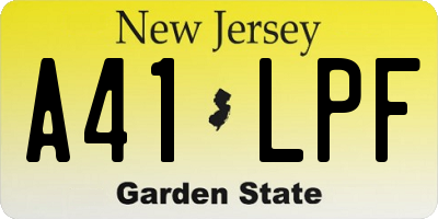NJ license plate A41LPF