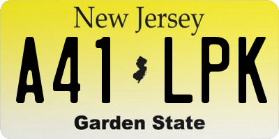NJ license plate A41LPK