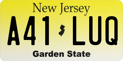 NJ license plate A41LUQ