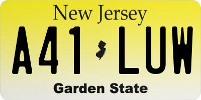 NJ license plate A41LUW