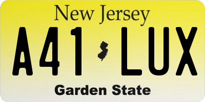 NJ license plate A41LUX