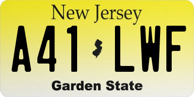 NJ license plate A41LWF