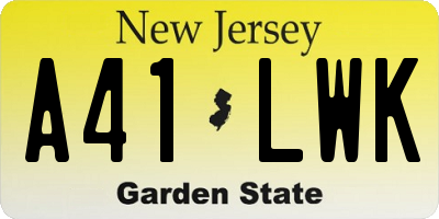 NJ license plate A41LWK