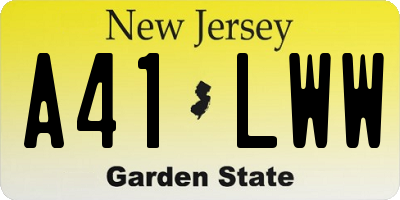 NJ license plate A41LWW