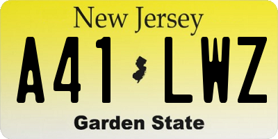 NJ license plate A41LWZ
