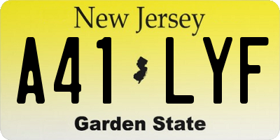 NJ license plate A41LYF