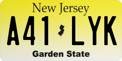 NJ license plate A41LYK