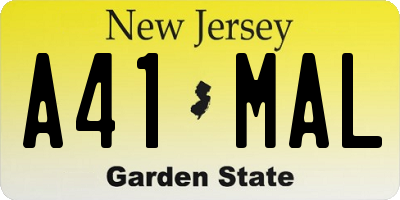 NJ license plate A41MAL