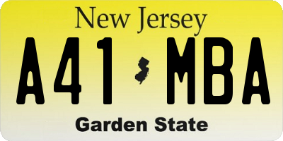 NJ license plate A41MBA
