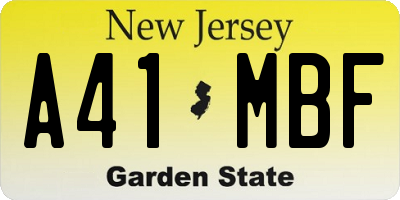 NJ license plate A41MBF